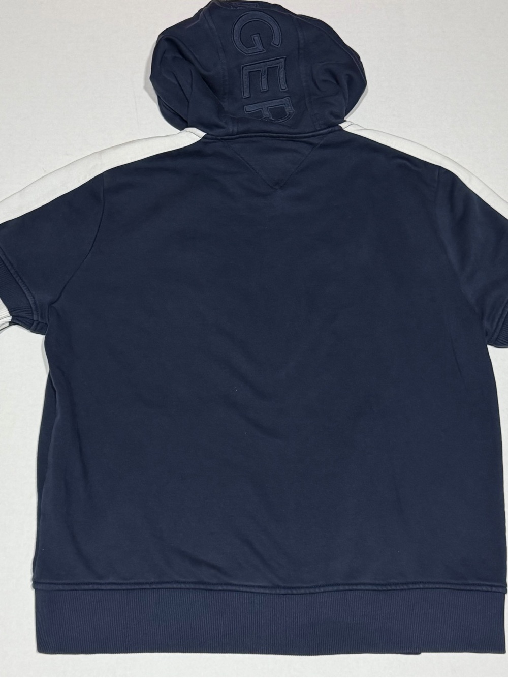 Tommy Hilfiger Navy Hoodie with Red & White Sleeve Stripes - Picture 2 of 10